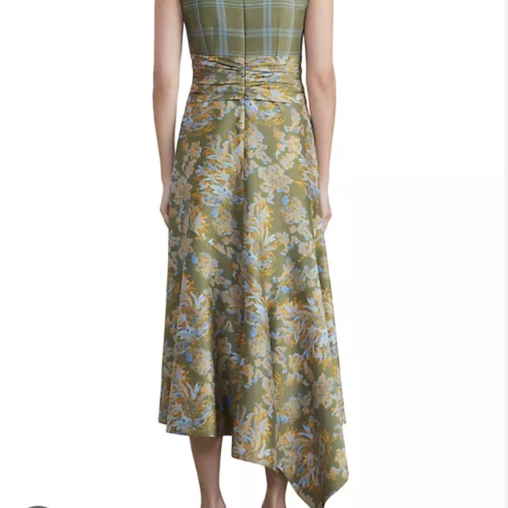 Lafayette148 New York Patchwork Asymmetric Midi Dress, Chive Green, Size 12 - Picture 11 of 16